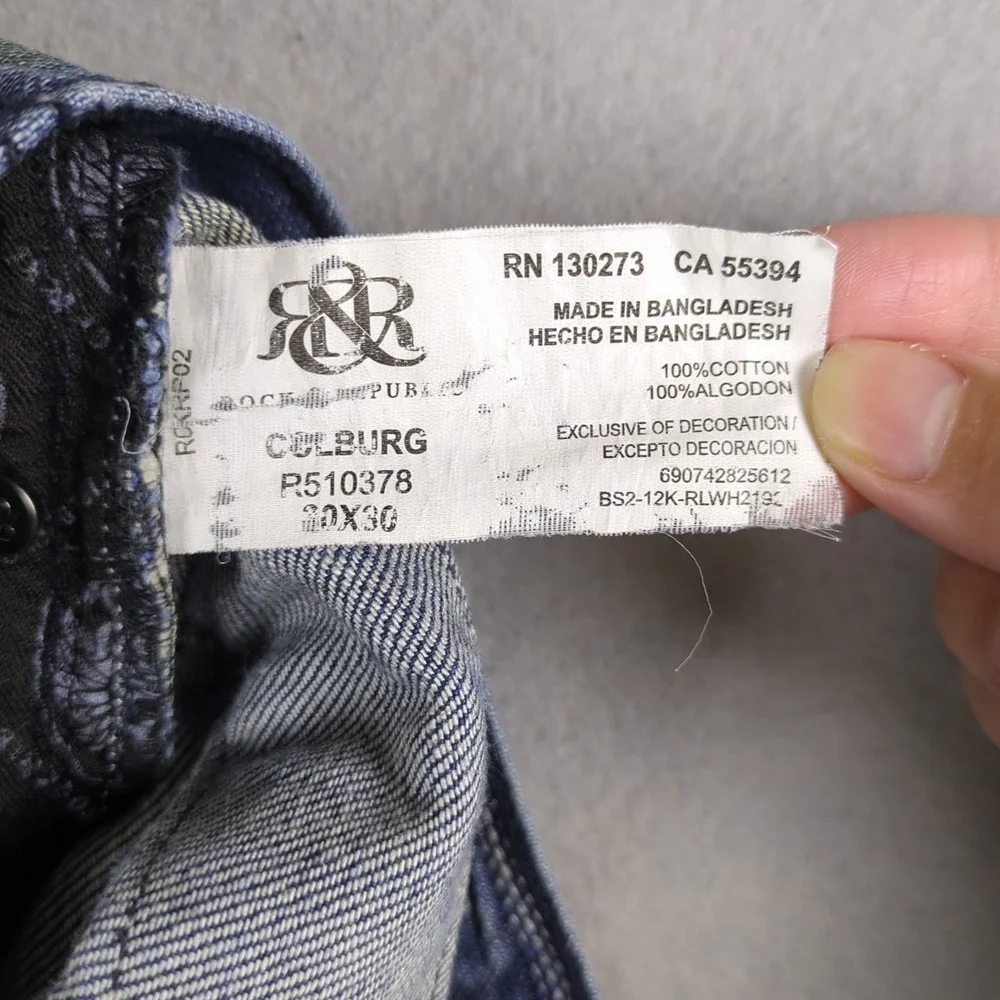 Rock & Republic Jeans Mens 30x30 Blue Dirty Denim Medium Wash Distressed Colburg